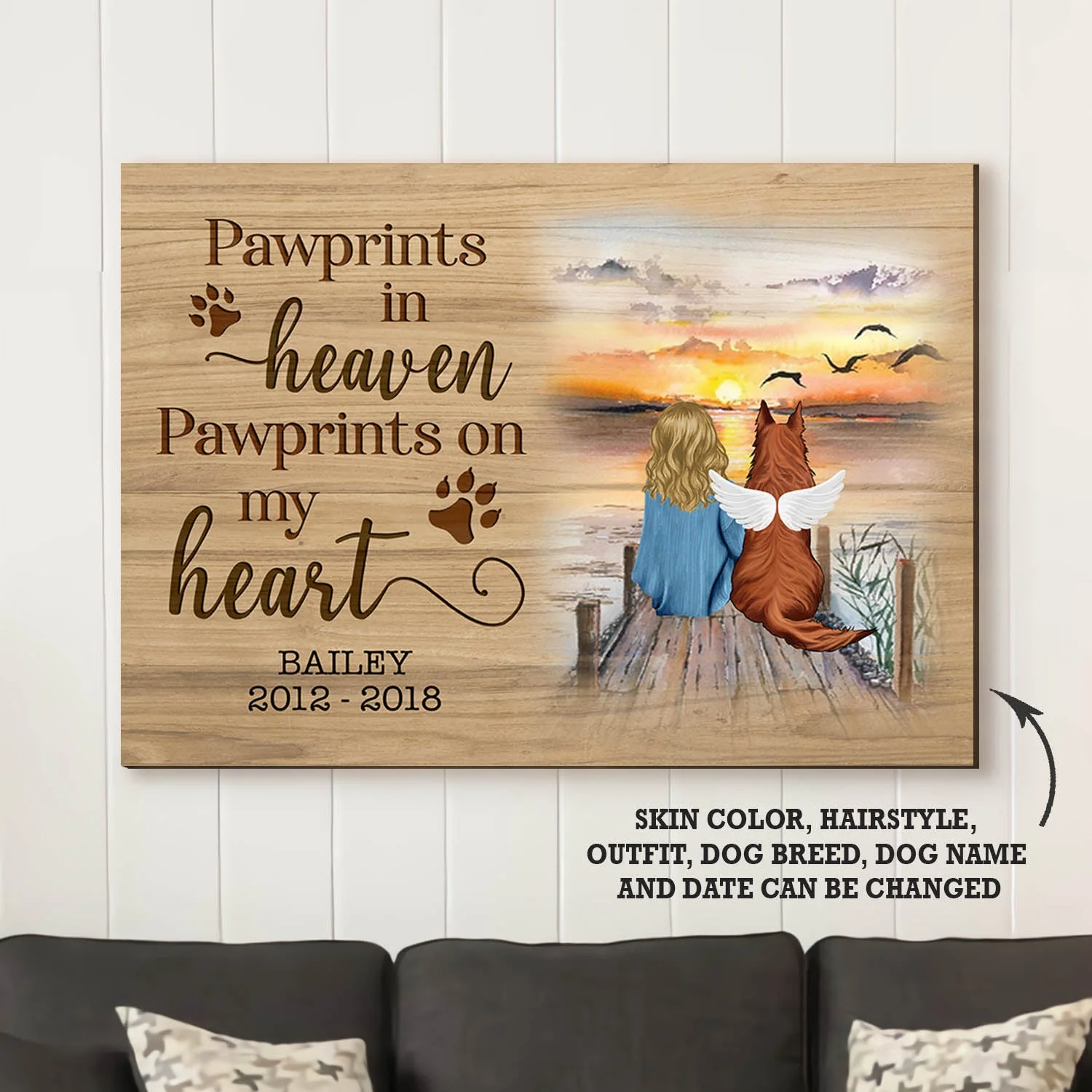 Pawprints In Heaven Pawprints On My Heart - Personalized Custom Canvas Print - Memorial Dog Gifts - Image 4