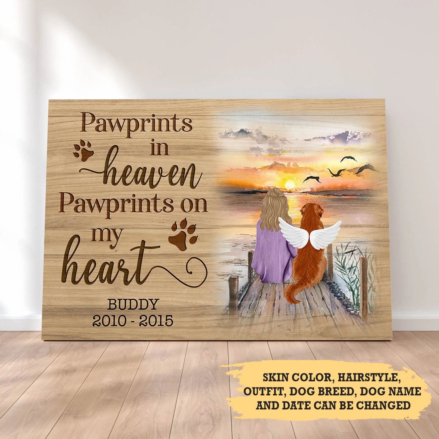 Pawprints In Heaven Pawprints On My Heart - Personalized Custom Canvas Print - Memorial Dog Gifts - Image 5