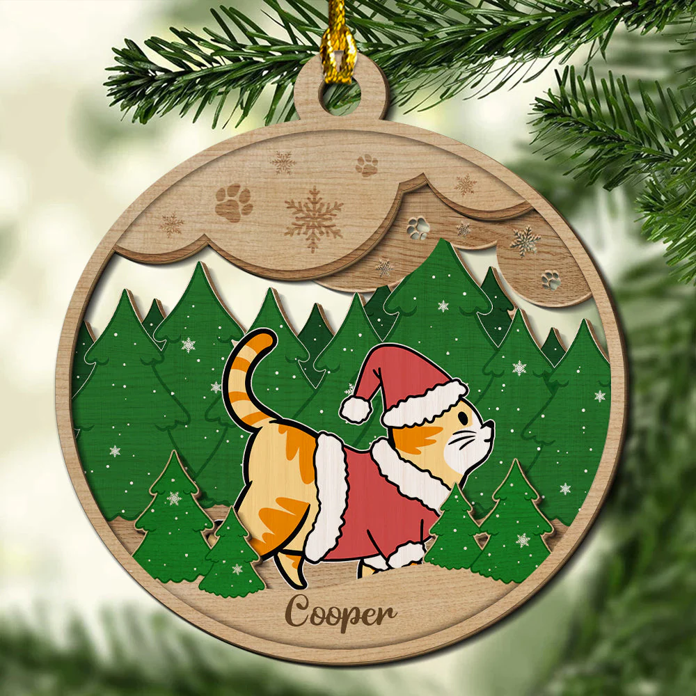 Pet Paws And Snow - Personalized Custom 2-layered Wood Ornament