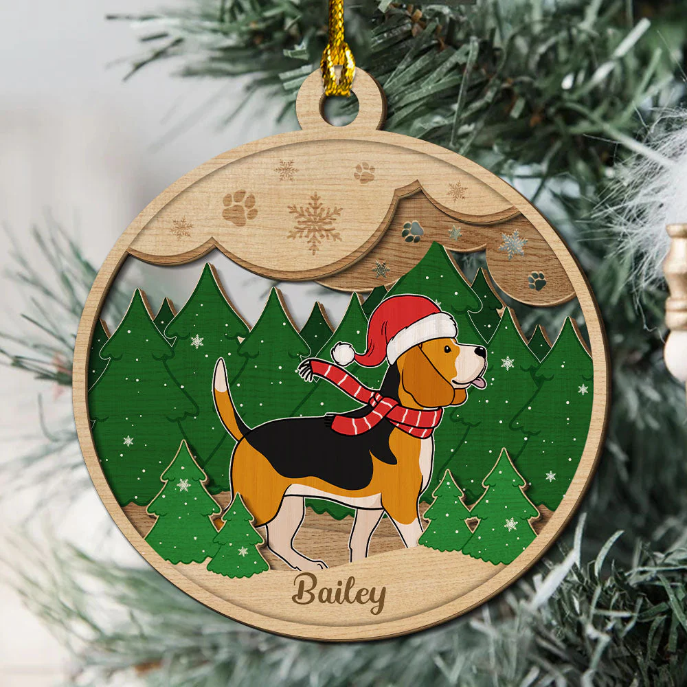 Pet Paws And Snow - Personalized Custom 2-layered Wood Ornament - Image 2