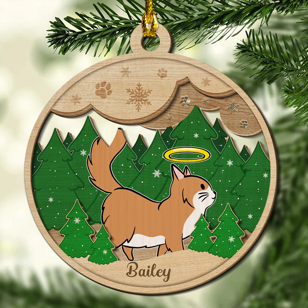 Pet Paws And Snow - Personalized Custom 2-layered Wood Ornament - Image 3