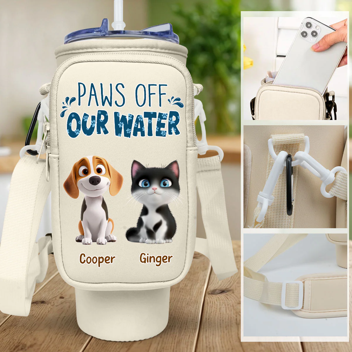 Paws Off My Water - Personalized Custom 40oz Water Bottle Carrier Bag