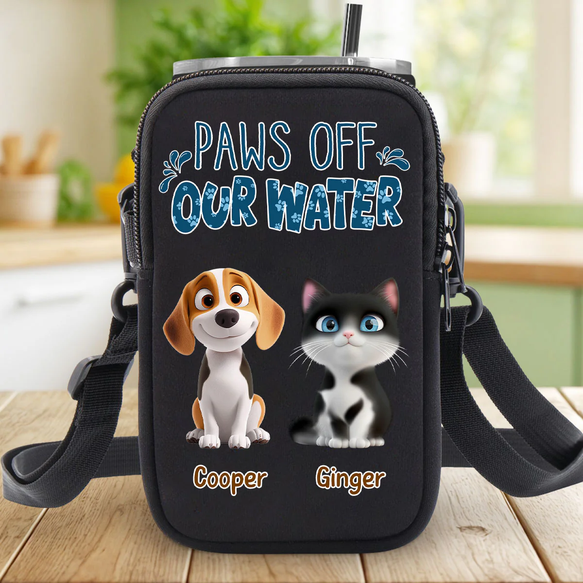 Paws Off Our Water - Personalized Custom 20oz Water Bottle Carrier Bag - Image 2