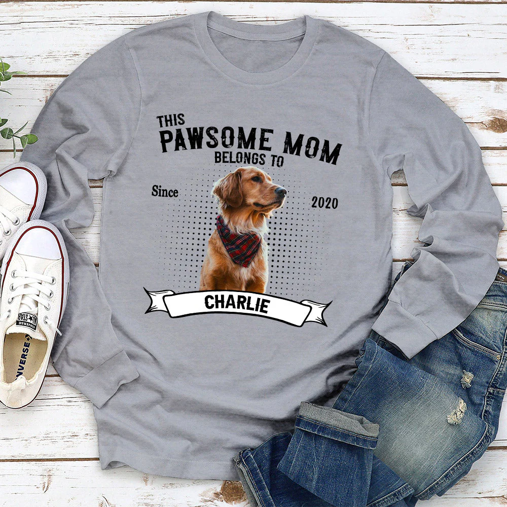 Pawsome Dad Belongs To - Personalized Custom Long Sleeve T-shirt - Image 3