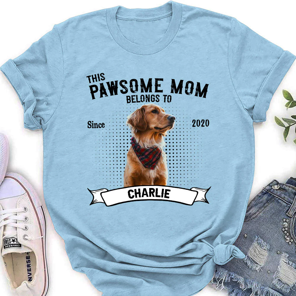 Pawsome Dad Belongs To - Personalized Custom Women's T-shirt - Image 4