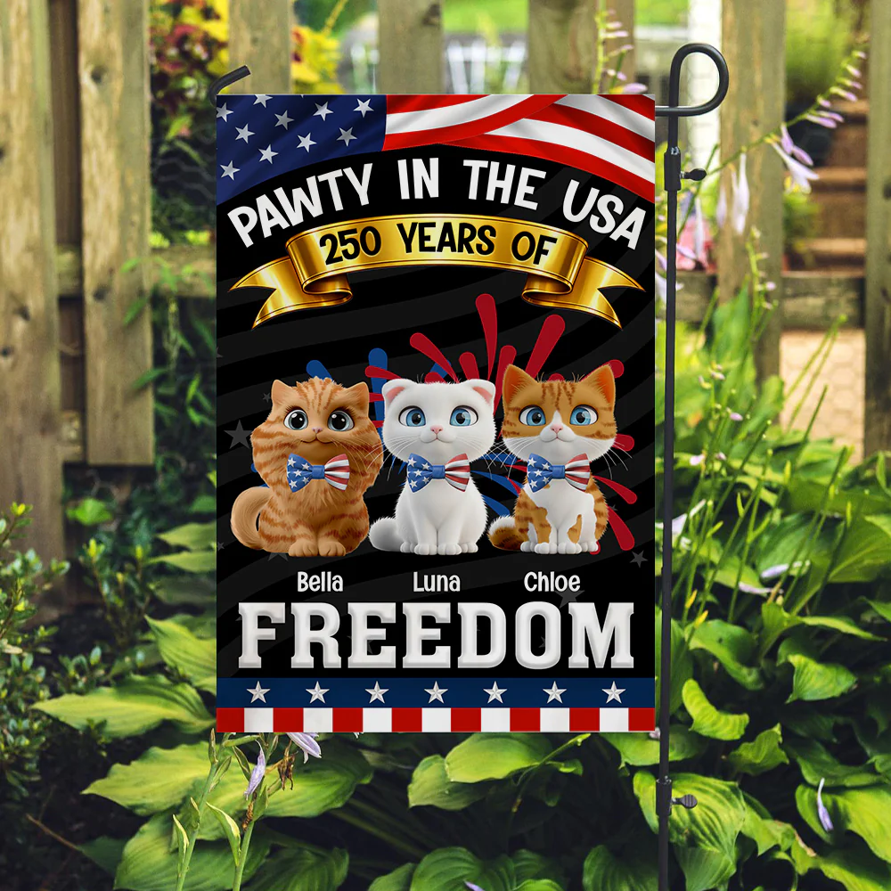 Pawty In The USA With Cats - Personalized Custom Flag - Image 3