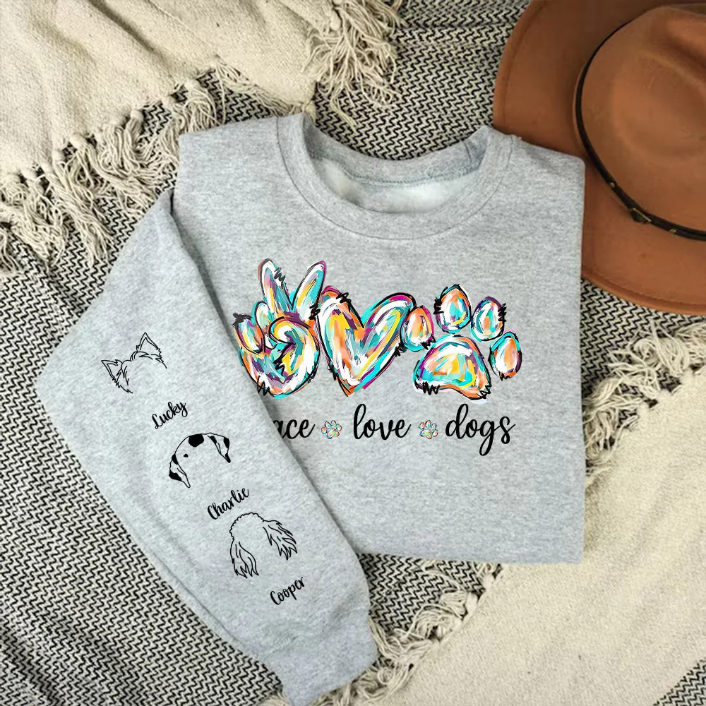 Peace Love Dog Colorful - Personalized Custom Long Sleeve T-shirt - Image 2