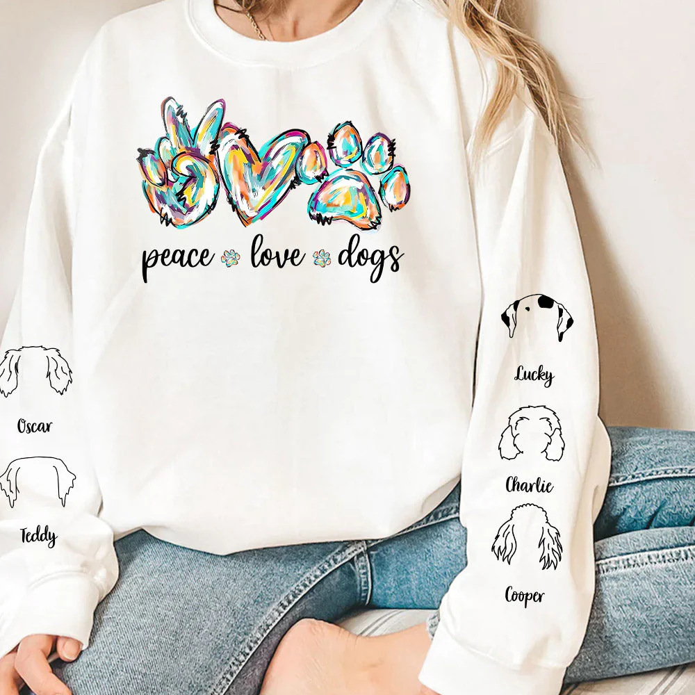 Peace Love Dog Colorful - Personalized Custom Long Sleeve T-shirt - Image 3