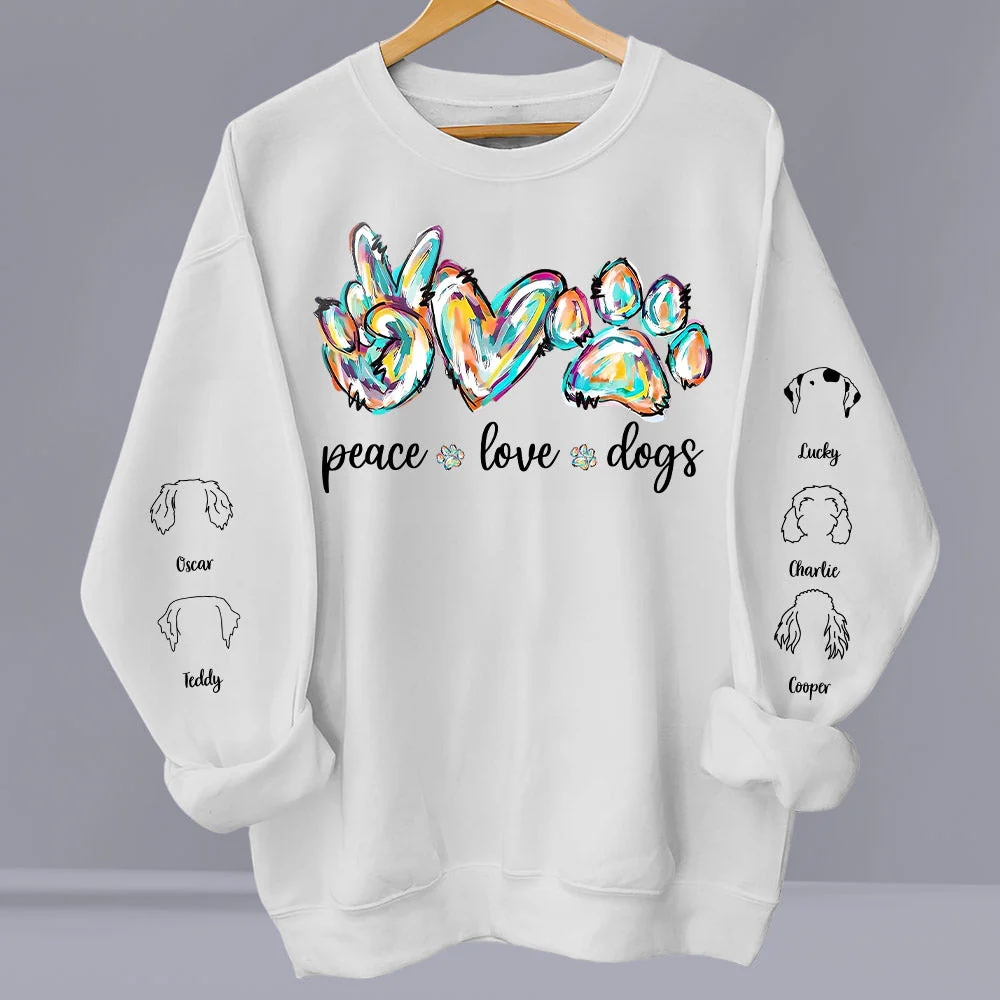 Peace Love Dog Colorful - Personalized Custom Long Sleeve T-shirt - Image 4