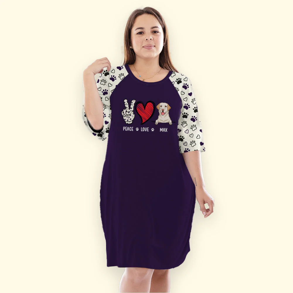 Peace Love Dog Pattern - Personalized Custom 3/4 Sleeve Dress - Image 4