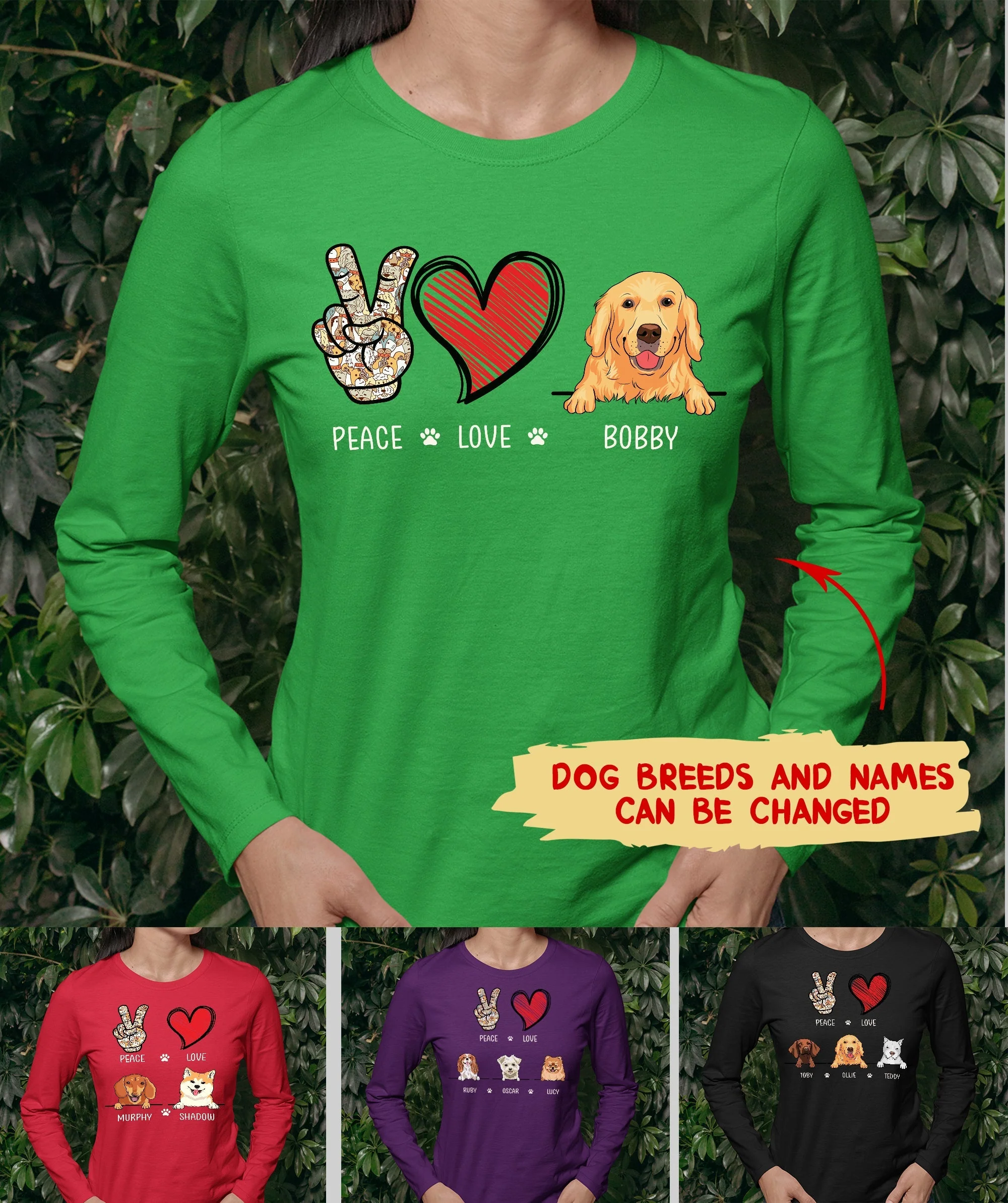 Peace Love Dog - Personalized Custom Long Sleeve T-shirt - Image 3