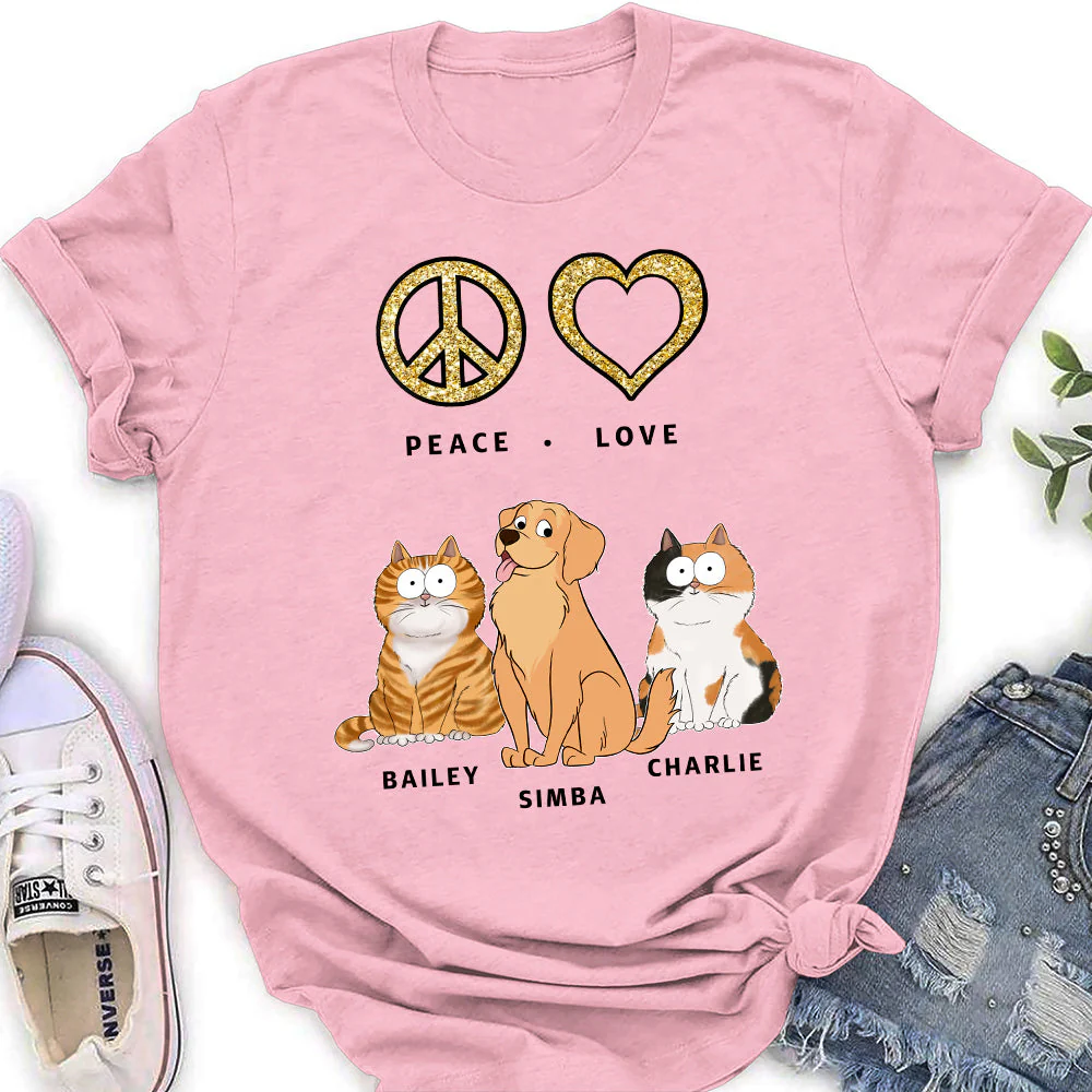 Peace Love Pet Funny - Personalized Custom Women's T-shirt - Image 2
