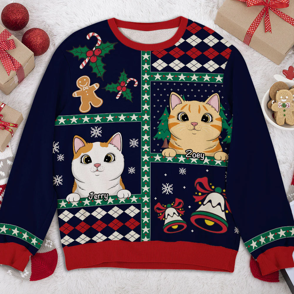 Peeking Cat Patchwork - Personalized Custom All-Over-Print Sweatshirt - Image 2