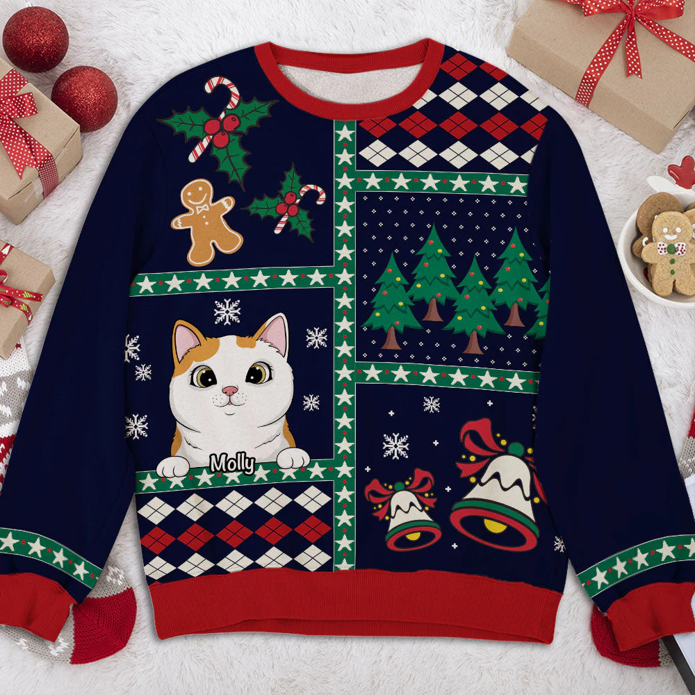 Peeking Cat Patchwork - Personalized Custom All-Over-Print Sweatshirt - Image 3