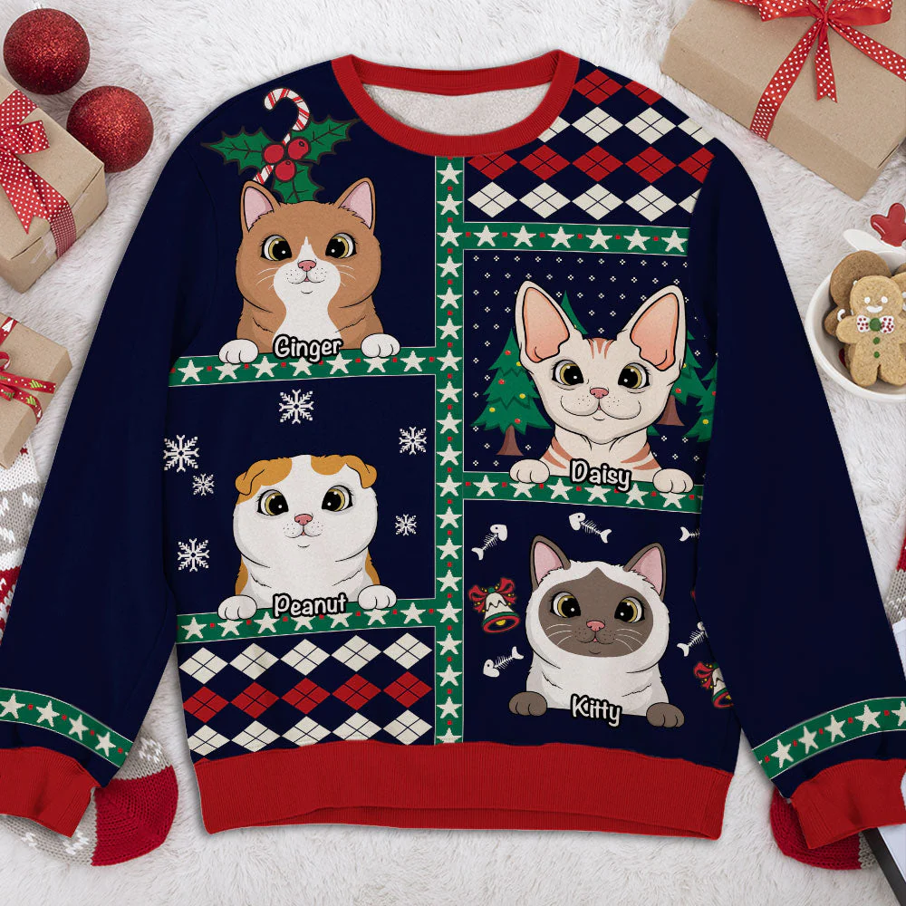 Peeking Cat Patchwork - Personalized Custom All-Over-Print Sweatshirt - Image 4