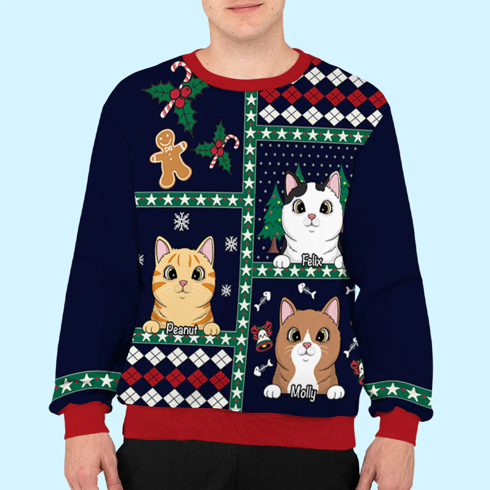 Peeking Cat Patchwork - Personalized Custom All-Over-Print Sweatshirt - Image 5