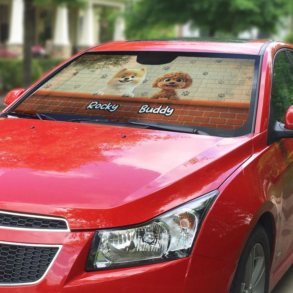 Peeking Dog With Car - Personalized Custom Car Sunshade - Image 3