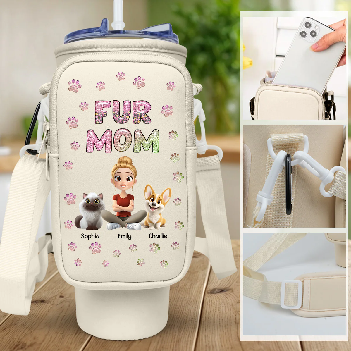 Pet Mom Lovely Chibi - Personalized Custom Water Bottle Carrier Bag