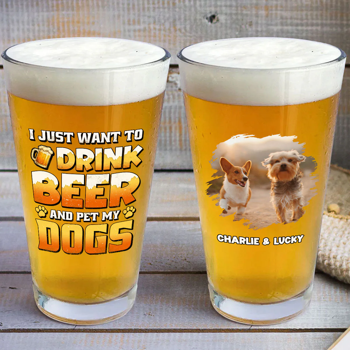 Pet My Dog And Drink Beer Photo - Personalized Custom Beer Glass - Image 3