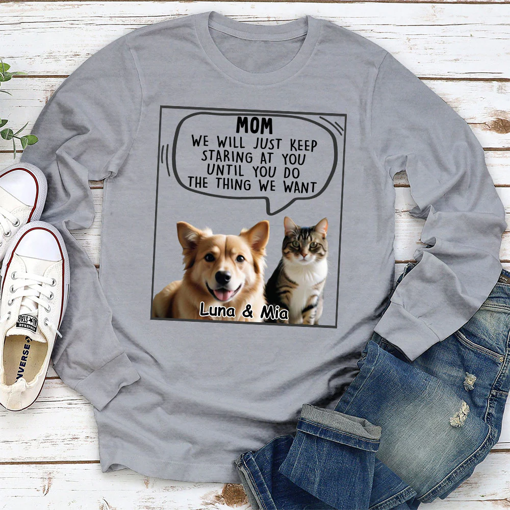 Pet Will Just Keep Staring Photo - Personalized Custom Long Sleeve T-shirt - Image 3