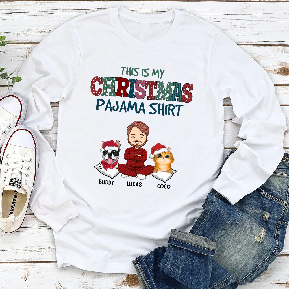 Pets Christmas Pajama - Personalized Custom Long Sleeve T-shirt - Image 2