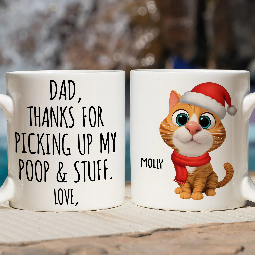 Picking Up Poo In Christmas Ver Cat - Personalized Custom Coffee Mug - Image 2