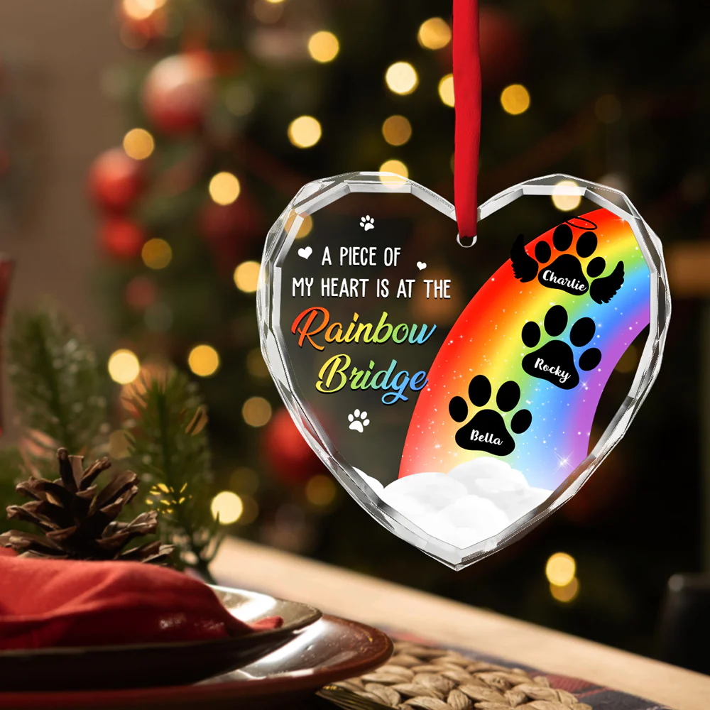 Piece Of Dog Mom Heart - Personalized Custom Glass Ornament - Image 4