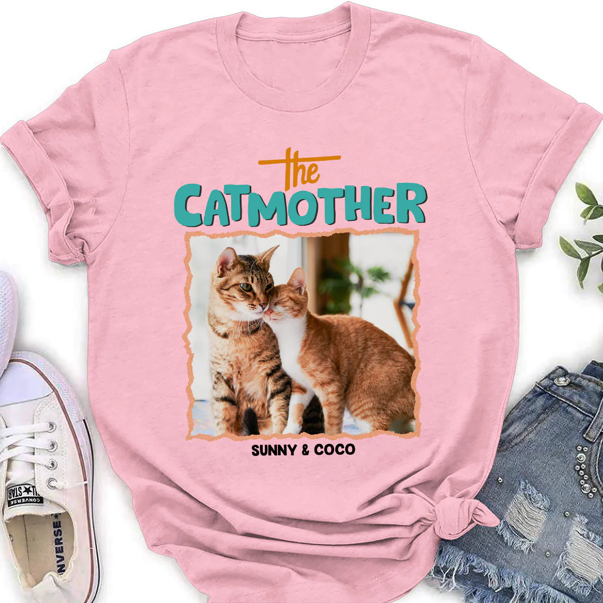 Pixel Cat Mom Photo - Personalized Custom Women's T-shirt - Image 2