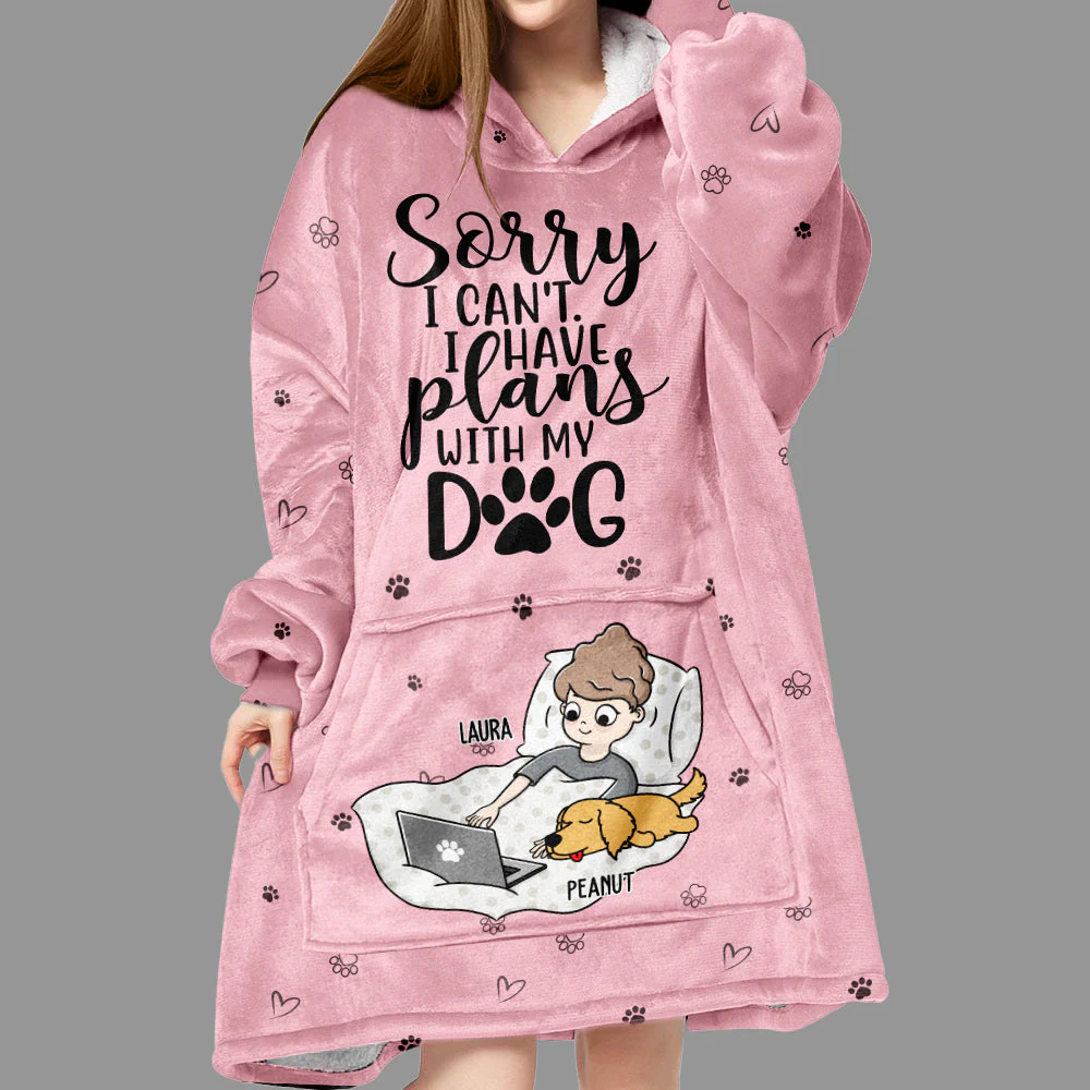 Plan With Dogs - Personalized Custom Blanket Hoodie - Image 3