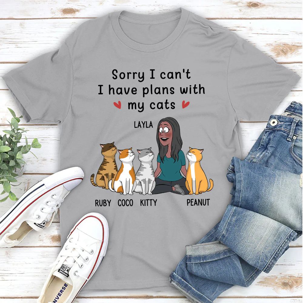 Plans With Cats - Personalized Custom Unisex T-shirt - Image 5