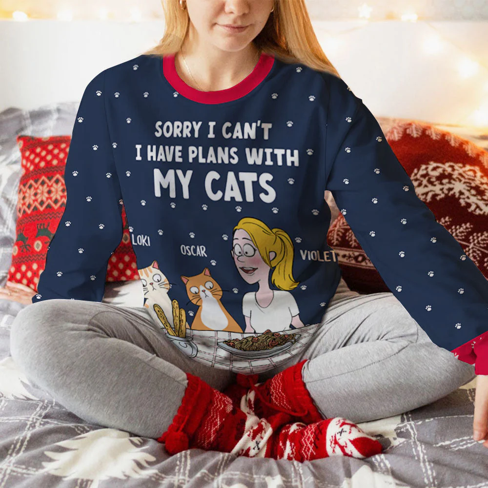 Plans With My Cat - Personalized Custom All-Over-Print Sweatshirt - Image 7