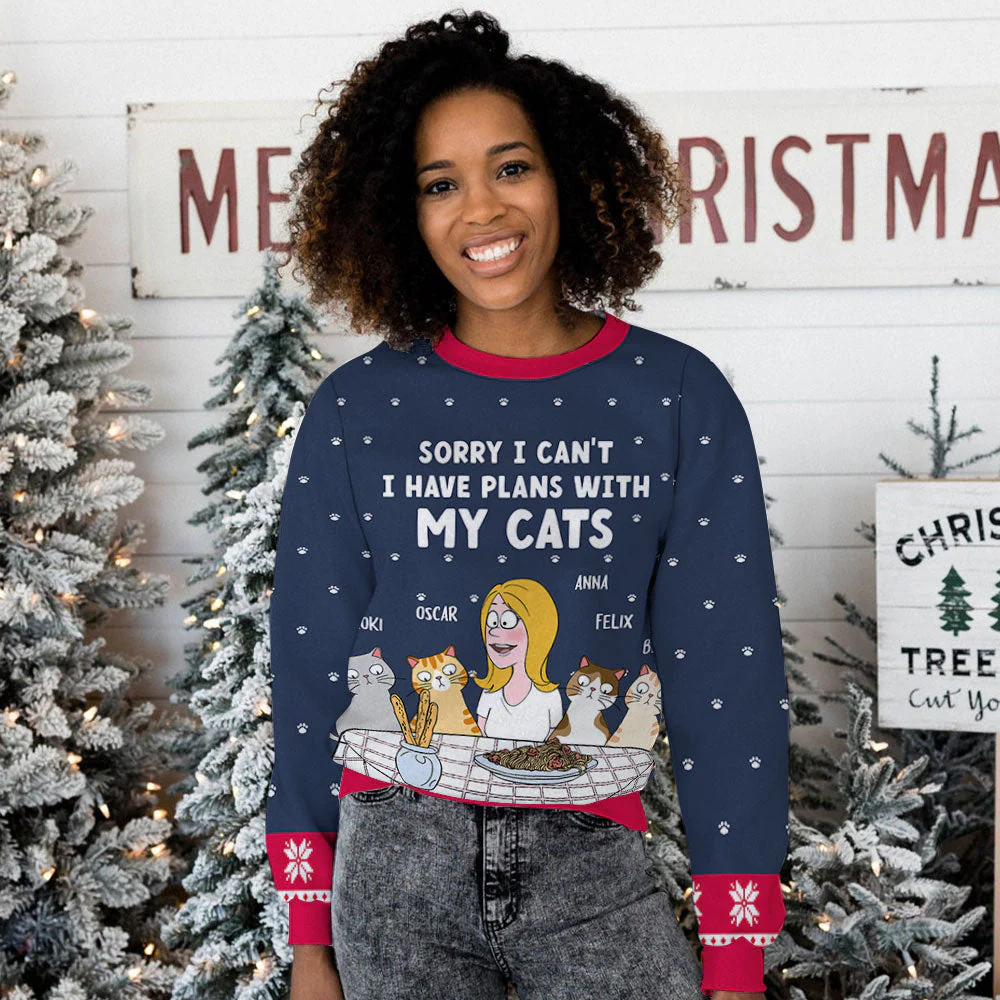 Plans With My Cat - Personalized Custom All-Over-Print Sweatshirt - Image 8