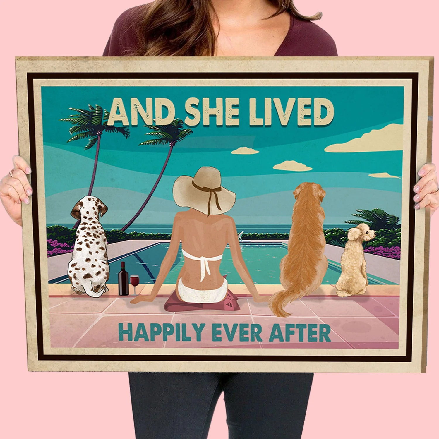 Pool, Wine and Dogs - Personalized Custom Canvas