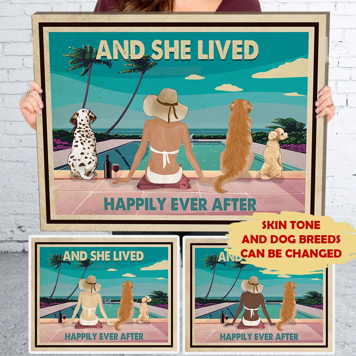 Pool, Wine and Dogs - Personalized Custom Canvas - Image 2