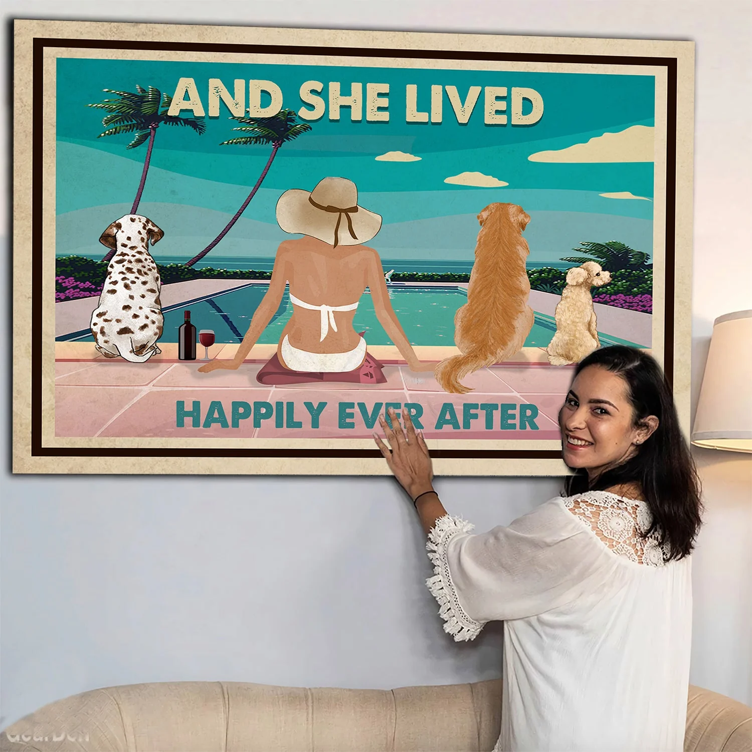 Pool, Wine and Dogs - Personalized Custom Canvas - Image 3