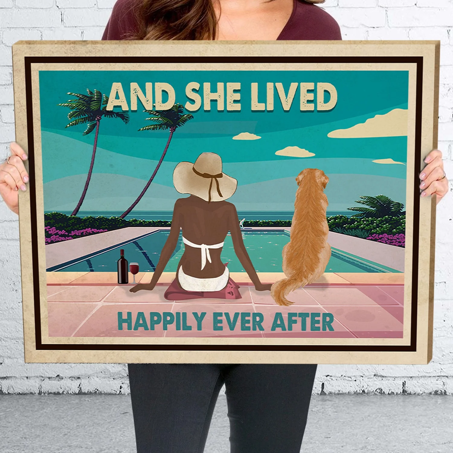Pool, Wine and Dogs - Personalized Custom Canvas - Image 4