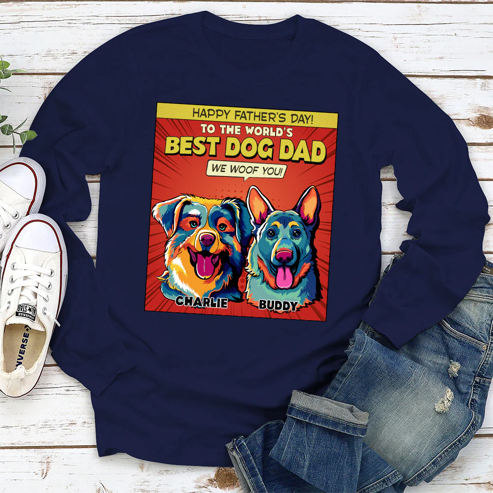Popart Dog Cartoon Woof You - Personalized Custom Long Sleeve T-Shirt - Image 2