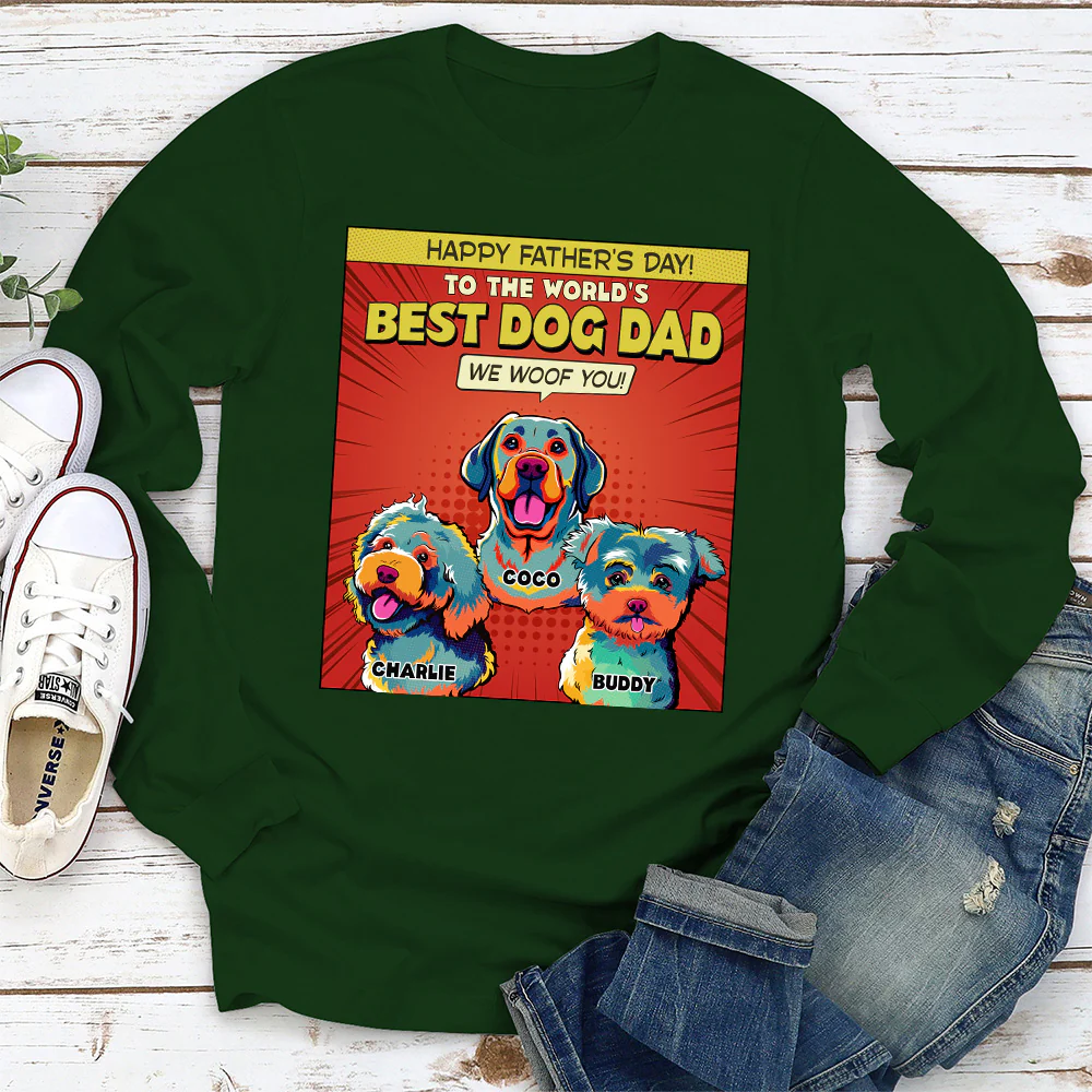 Popart Dog Cartoon Woof You - Personalized Custom Long Sleeve T-Shirt - Image 3
