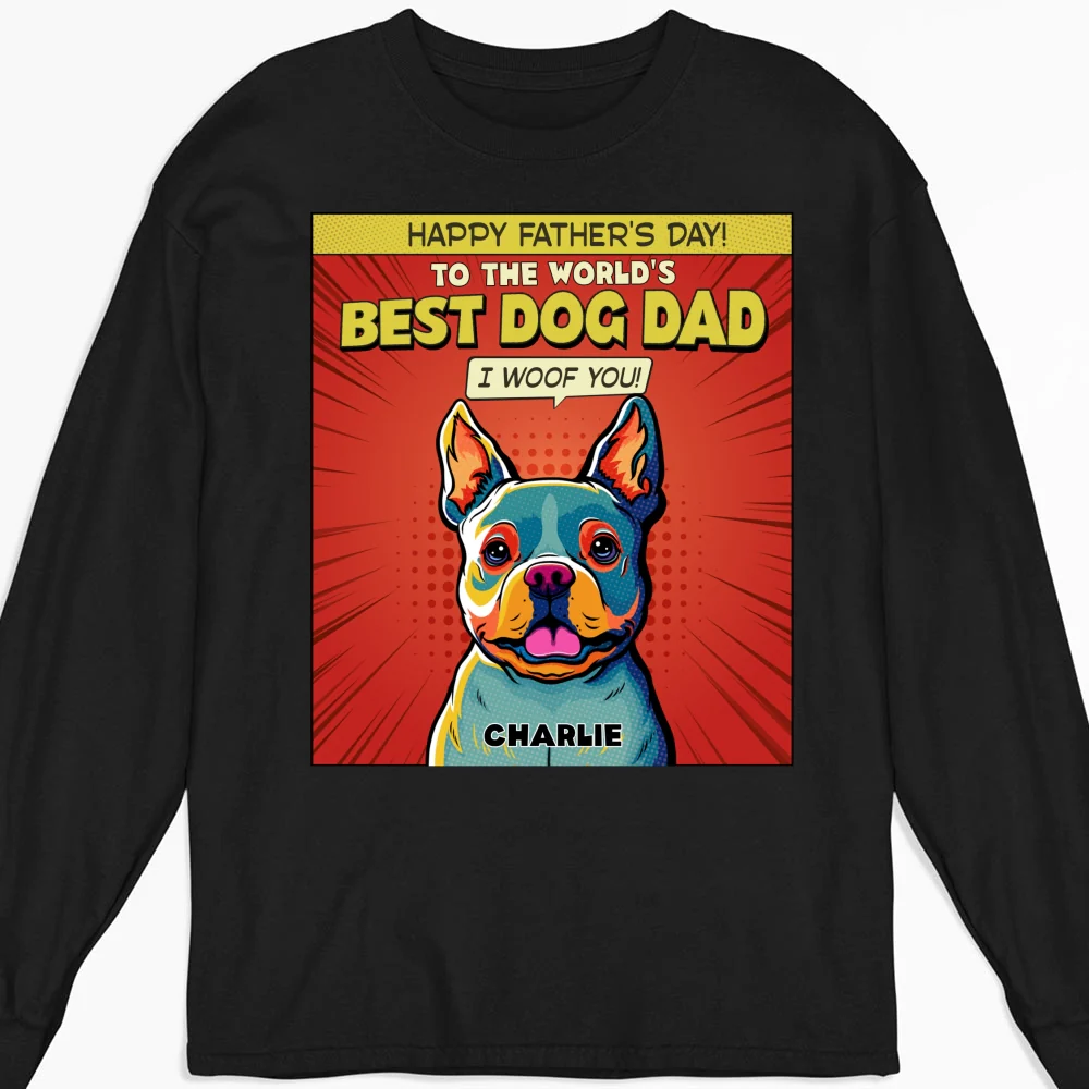 Popart Dog Cartoon Woof You - Personalized Custom Long Sleeve T-Shirt - Image 4