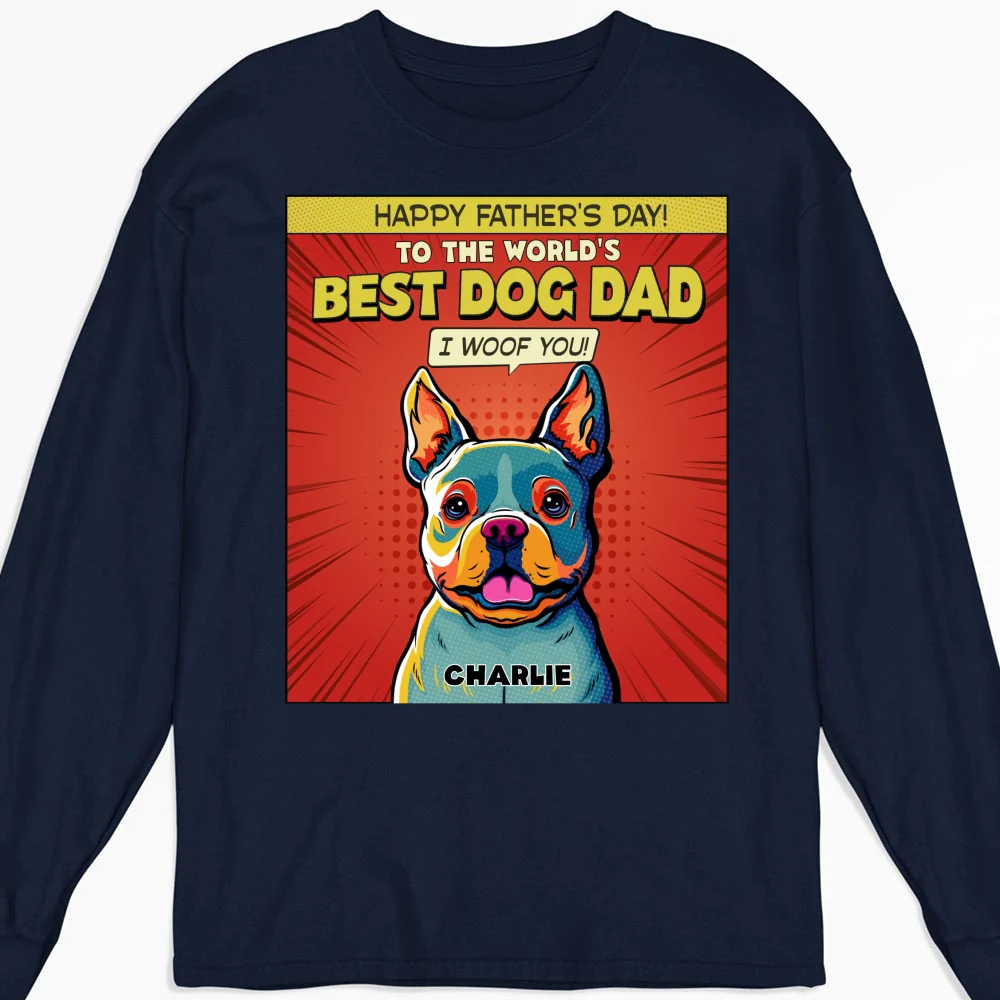 Popart Dog Cartoon Woof You - Personalized Custom Long Sleeve T-Shirt - Image 5