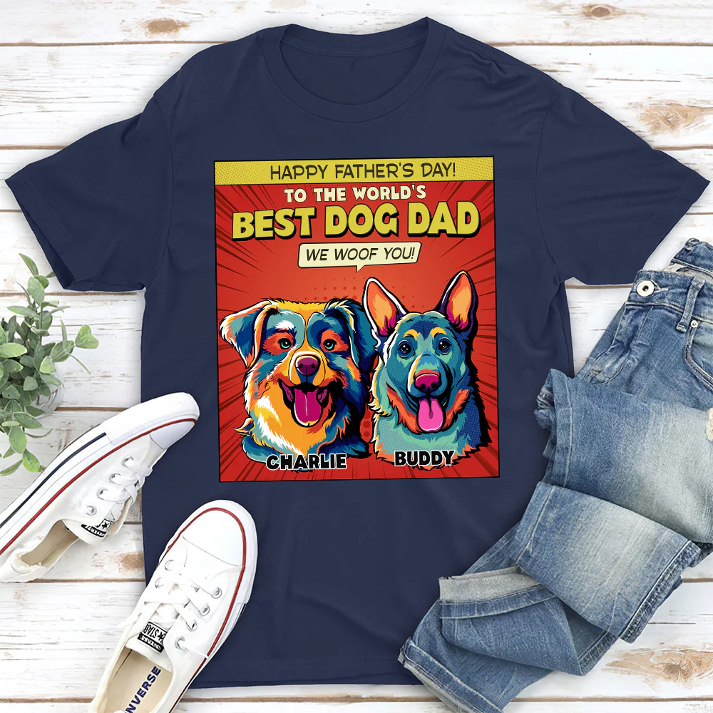 Popart Dog Cartoon Woof You - Personalized Custom Unisex T-Shirt - Image 2