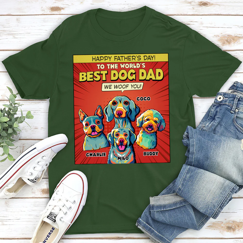 Popart Dog Cartoon Woof You - Personalized Custom Unisex T-Shirt - Image 3