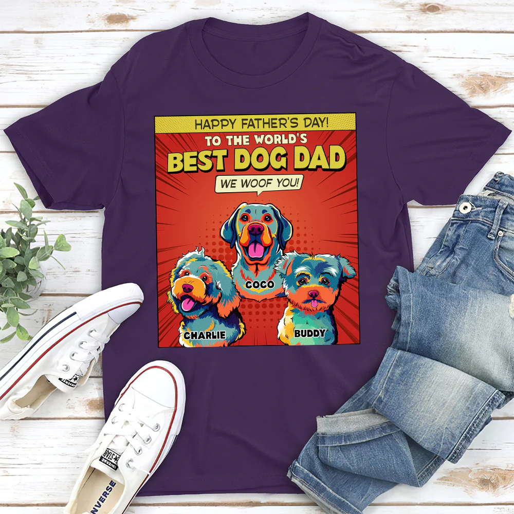 Popart Dog Cartoon Woof You - Personalized Custom Unisex T-Shirt - Image 4