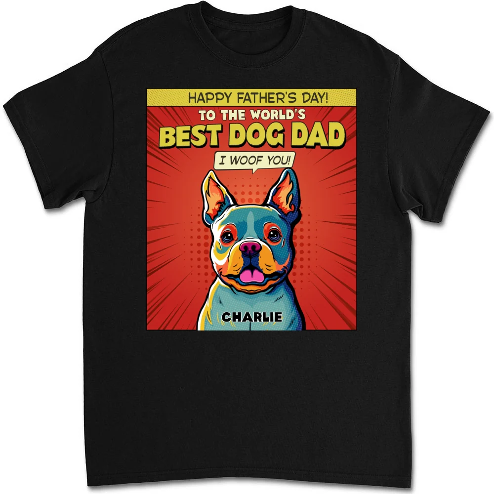 Popart Dog Cartoon Woof You - Personalized Custom Unisex T-Shirt - Image 6