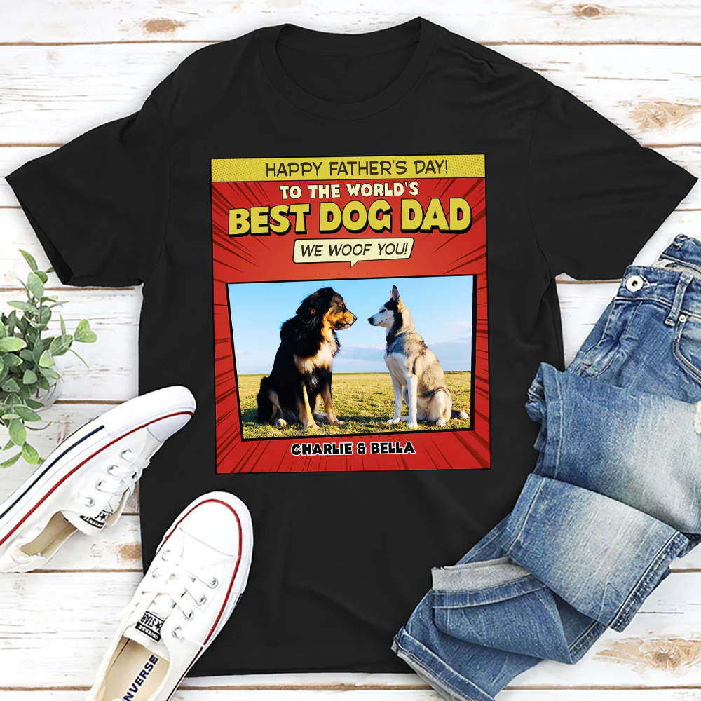 Popart Dog Cartoon Woof You Photo - Personalized Custom Unisex T-Shirt
