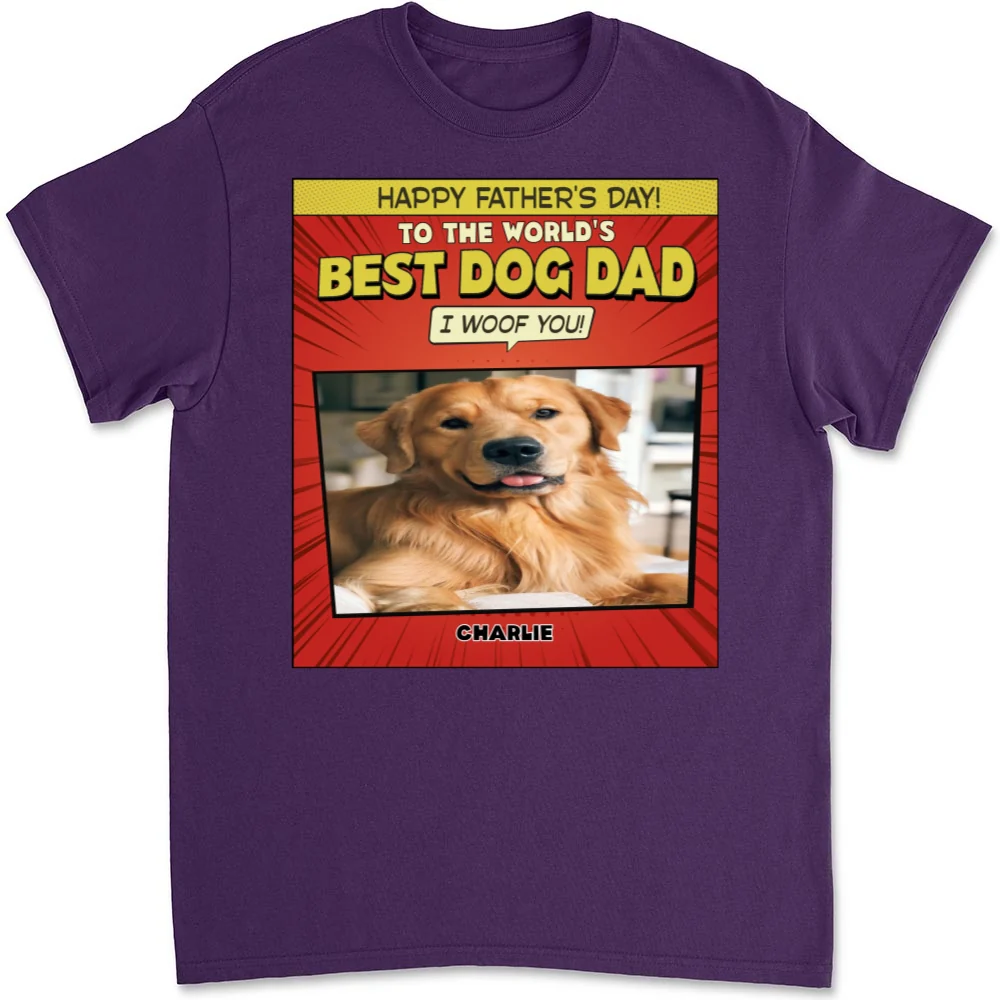 Popart Dog Cartoon Woof You Photo - Personalized Custom Unisex T-Shirt - Image 10