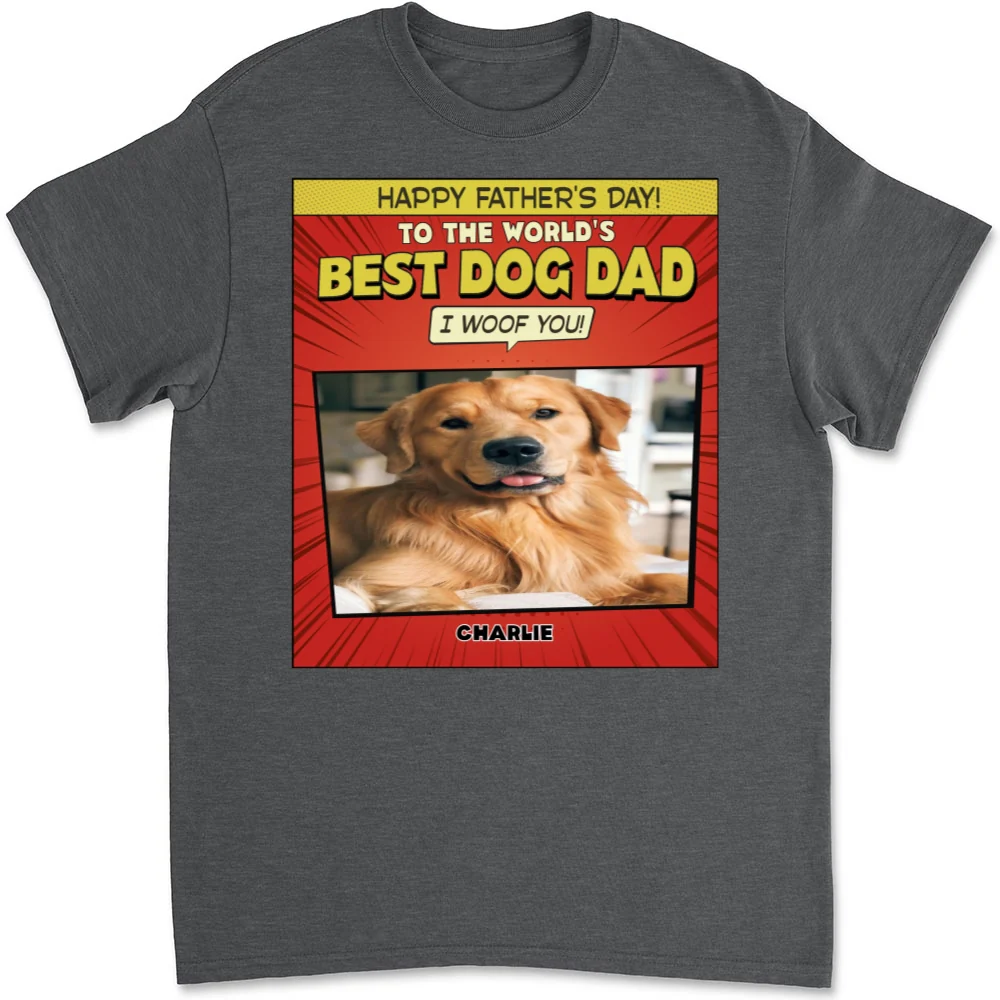 Popart Dog Cartoon Woof You Photo - Personalized Custom Unisex T-Shirt - Image 11