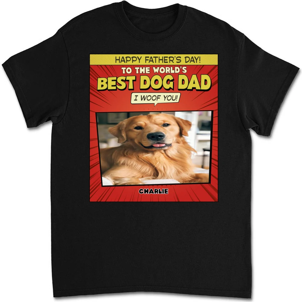 Popart Dog Cartoon Woof You Photo - Personalized Custom Unisex T-Shirt - Image 7