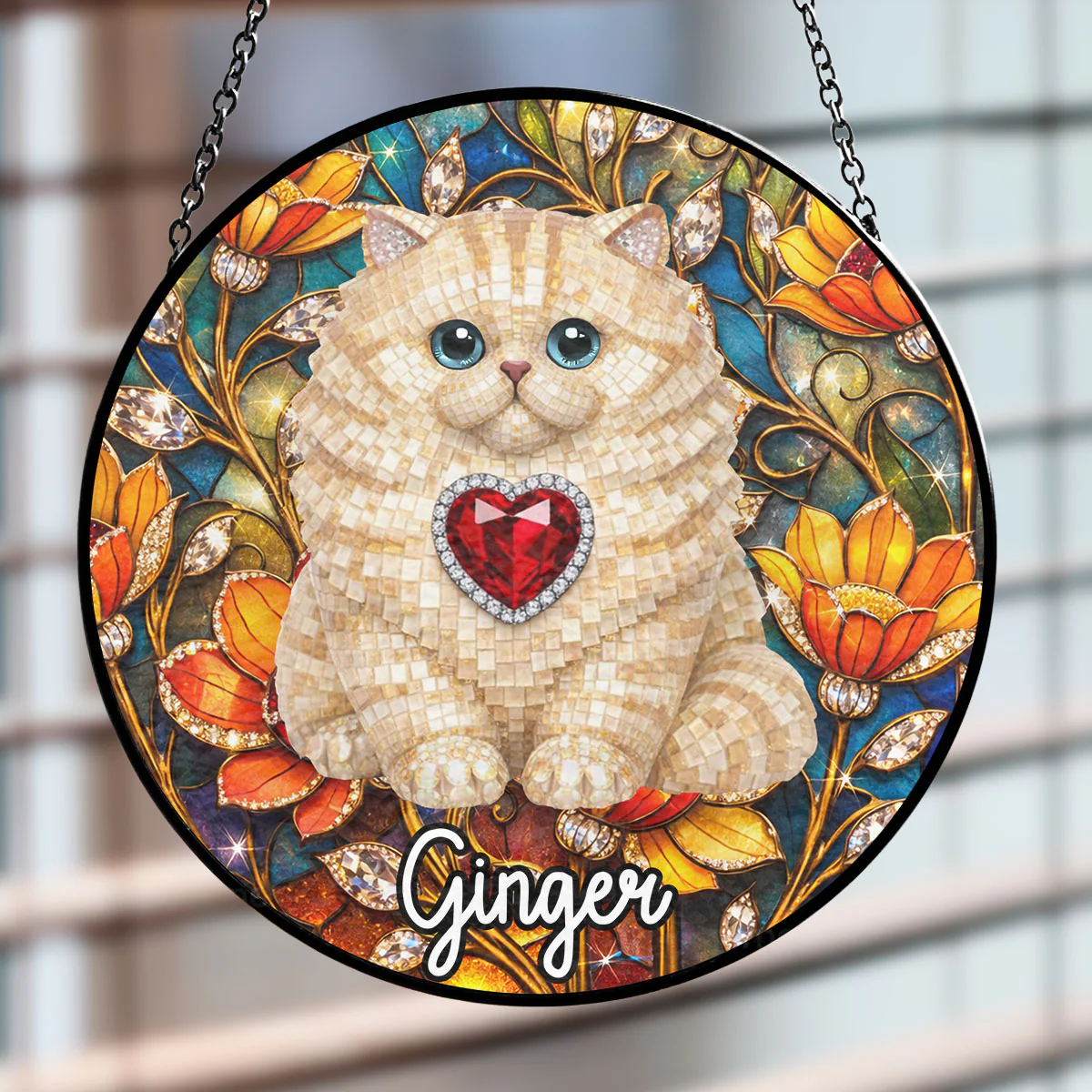 Portrait Cat Gemstone - Personalized Custom Window Hanging Suncatcher - Image 2