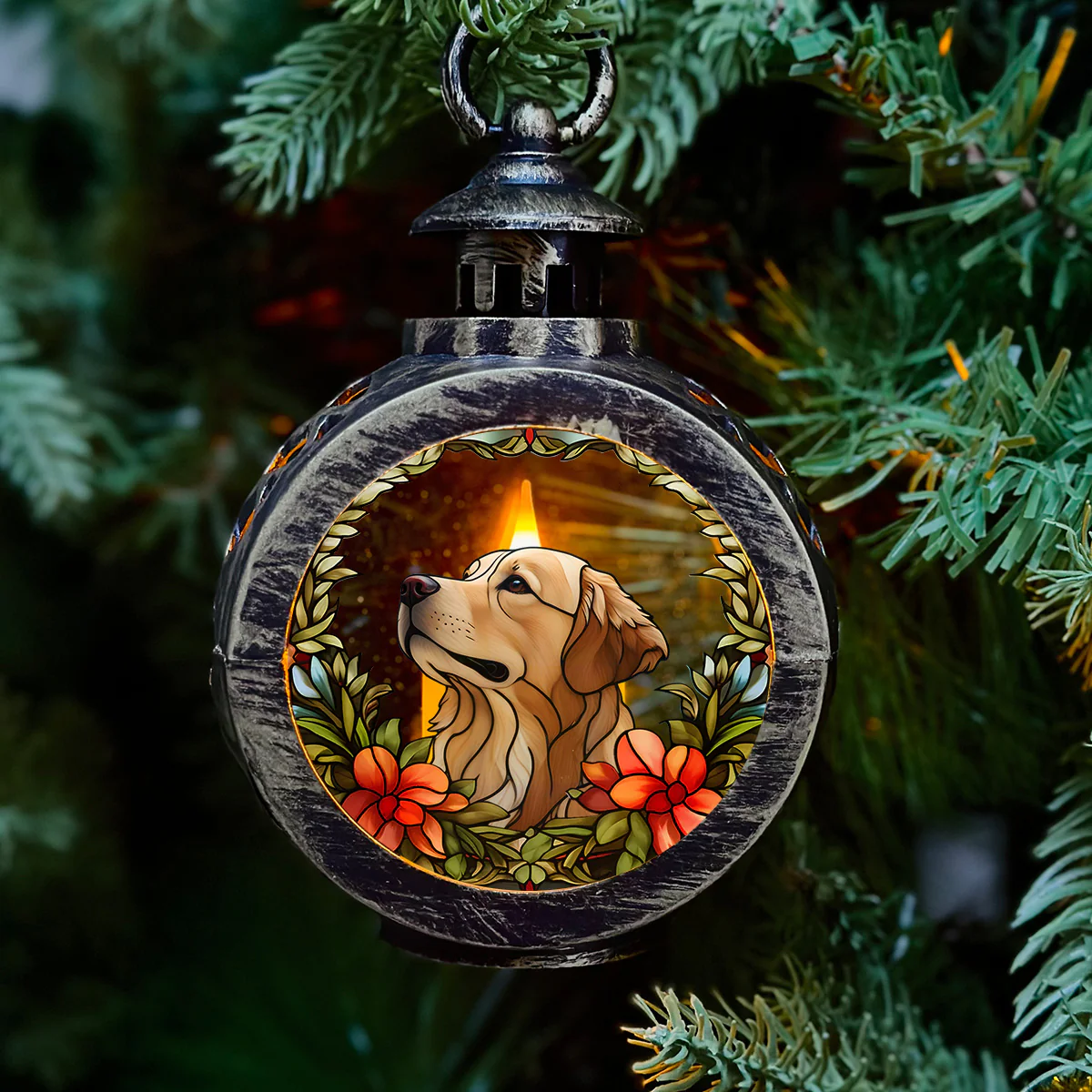 Portrait Lovely Dog - Personalized Custom Christmas Lantern - Image 2